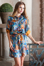 Шелковая рубашка-платье Yesenia (Размер: L) (Цвет: синий с оранжевым)