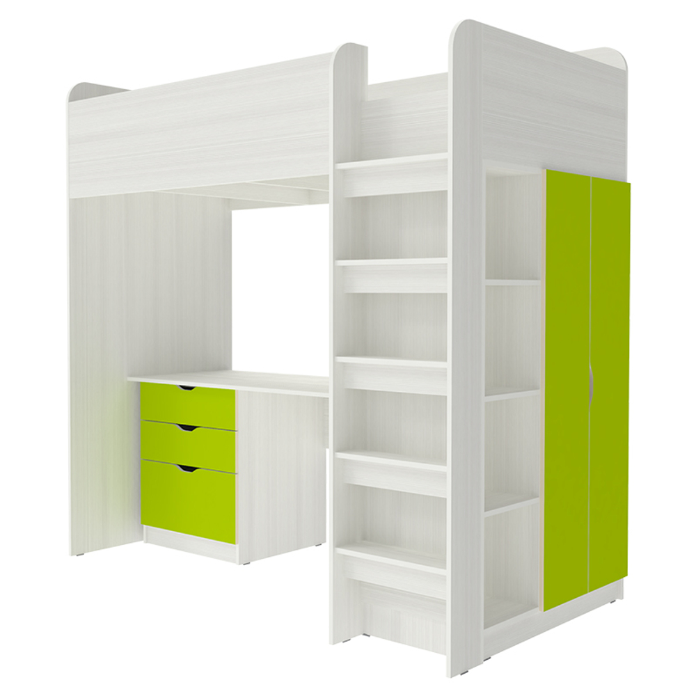 Кровать-чердак КарИВи Polini Simple с письменным столом и Шкаф КарИВиом Белое Дерево Лайм