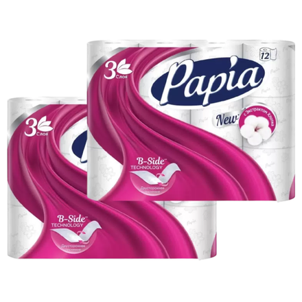 Туалетная бумага Papia 3 слоя 12 рулонов