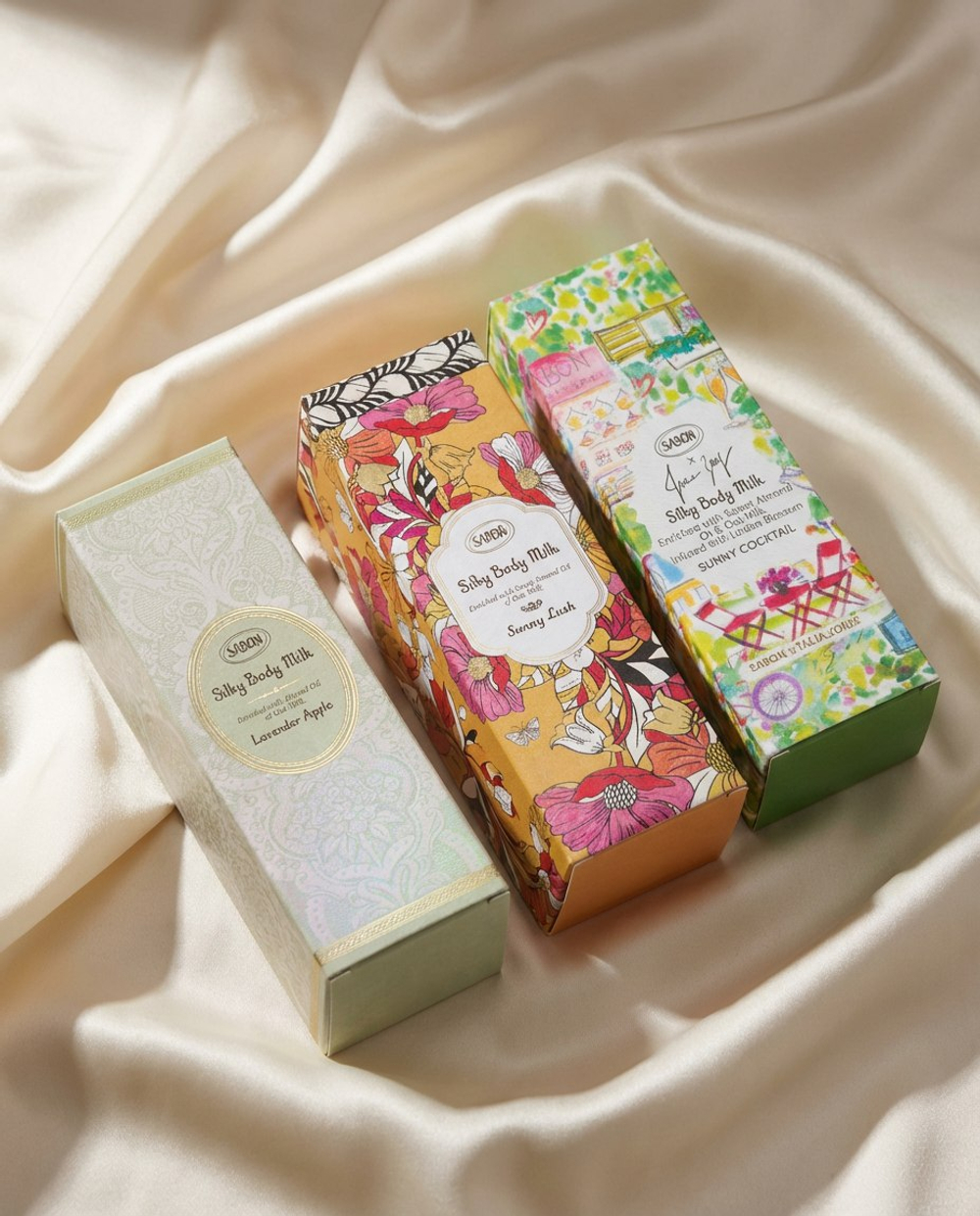 Шелковое молочко для тела Silky Body Milk Lavender Apple, Sunny Cocktail, Sunny Lush (200мл)