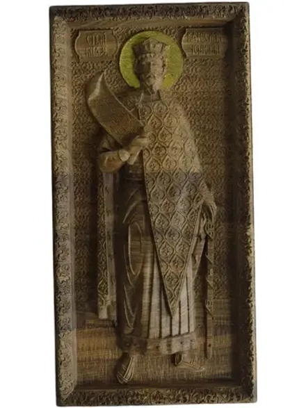 Икона освященная Вячеслава Чешского резная из массива дуба