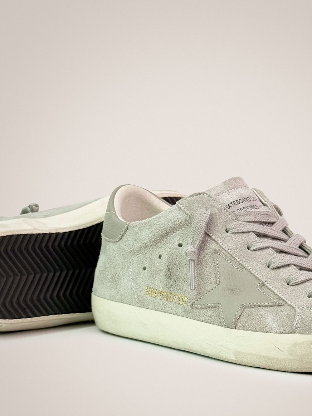 Super Star in grey suede with lizard print inserts