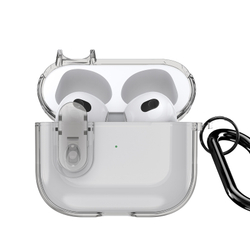 Прозрачный чехол серый тонированный для наушников AirPods 3, серия PECL Series от Dux Ducis, в комплекте с карабином