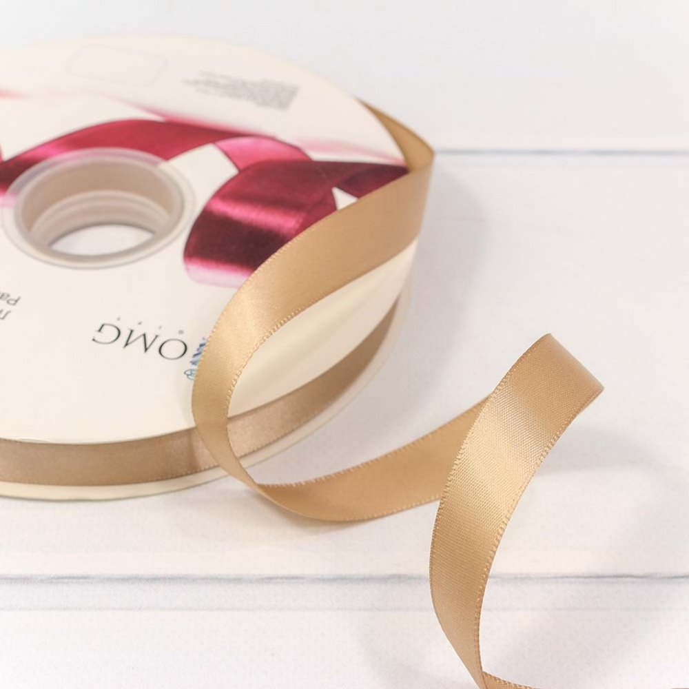 Лента Атласная 1,5см х 110м Полиэстер класс А (Золотой)