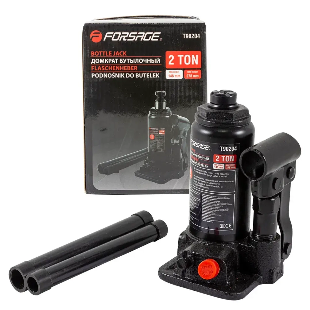 Домкрат бутылочный 2т с клапаном (h min-148мм, h max-278мм) Forsage F-T90204(DS)