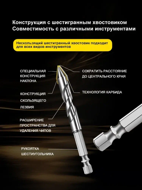 Сверло по металлу кобальтовое 6-8-10-12 мм/Эксцентриковое сверло/HSS/Шестигранная конструкция ручки