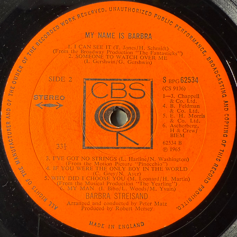 Barbra Streisand ‎– My Name Is Barbra (Англия 1965г.)