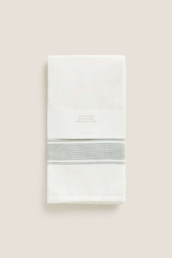 ZARA HOME ПОЛОСАТОЕ КУХОННОЕ ПОЛОТЕНЦЕ ИЗ ХЛОПЧАТОБУМАЖНОЙ МАХРОВОЙ ТКАНИ, ЗЕЛЕНЫЙ