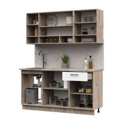 Кухня Рица 1,6 крафт серый/белый текстура