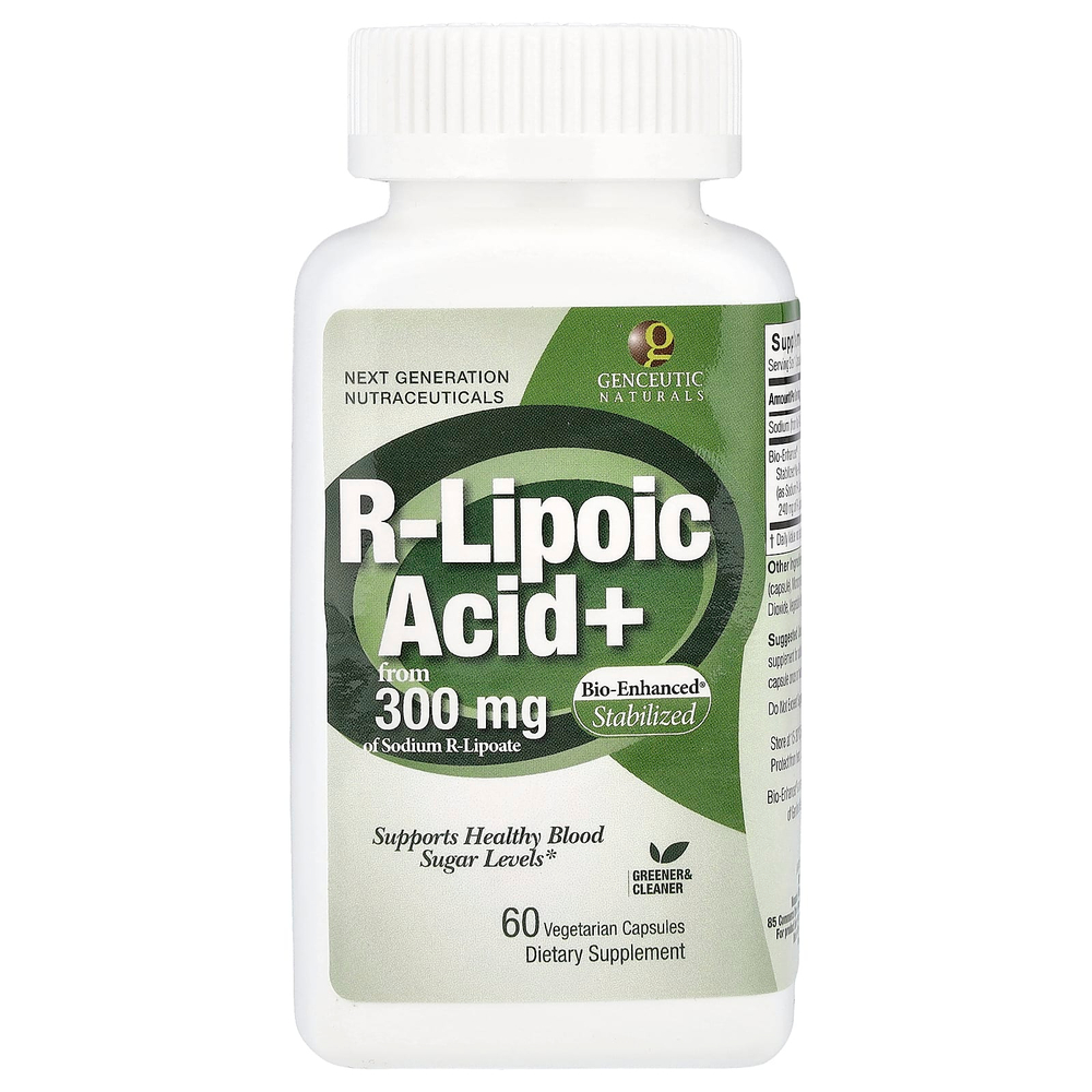 Genceutic Naturals, R-липоевая кислота+, 60 вегетарианских капсул