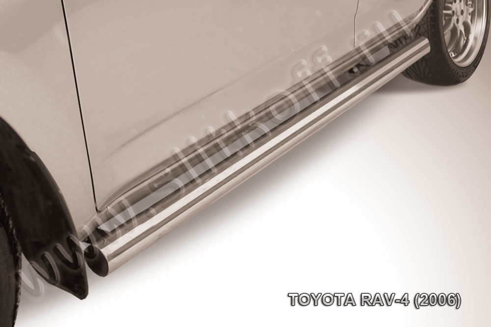 Пороги из нержавейки Toyota Rav-4 (2005-2010) d76 труба (черный цвет)