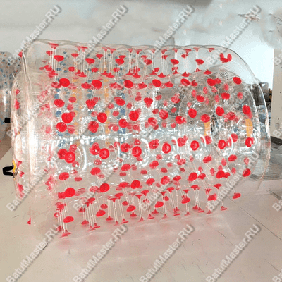 Аттракцион Водный роллер (Гидророллер) «Прозрачный» с красными стропами, ПВХ, 2,2*2*2 м