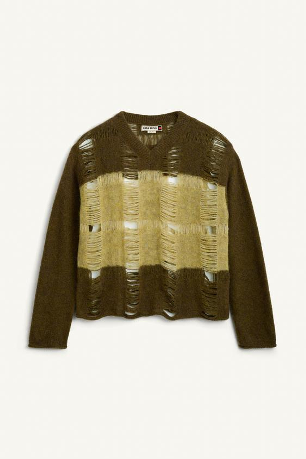 ZARA ТРИКОТАЖНЫЙ СВИТЕР СВОБОДНОГО КРОЯ С ВОЛОКНОМ АЛЬПАКИ, ОТТЕНКИ ЗЕЛЕНОГО