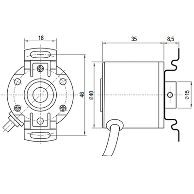 Инкрементальный энкодер INNOCONT ESI-H40-12-1000-6-L-5 D=40мм, полый вал 12мм, 1000 имп/об, 5VDC, выход TTL, IP54, -20…+80°C, радиальный кабель 2м