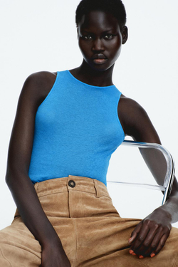 ZARA ФУТБОЛКА SUPIMA® БЕЗ РУКАВОВ, СИНИЙ ЭЛЕКТРИК