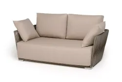 "Форли" диван 2-местный плетеный из роупа, каркас алюминий светло-серый (RAL7035) муар, роуп серо-коричневый 23мм, ткань Mossle бежевая