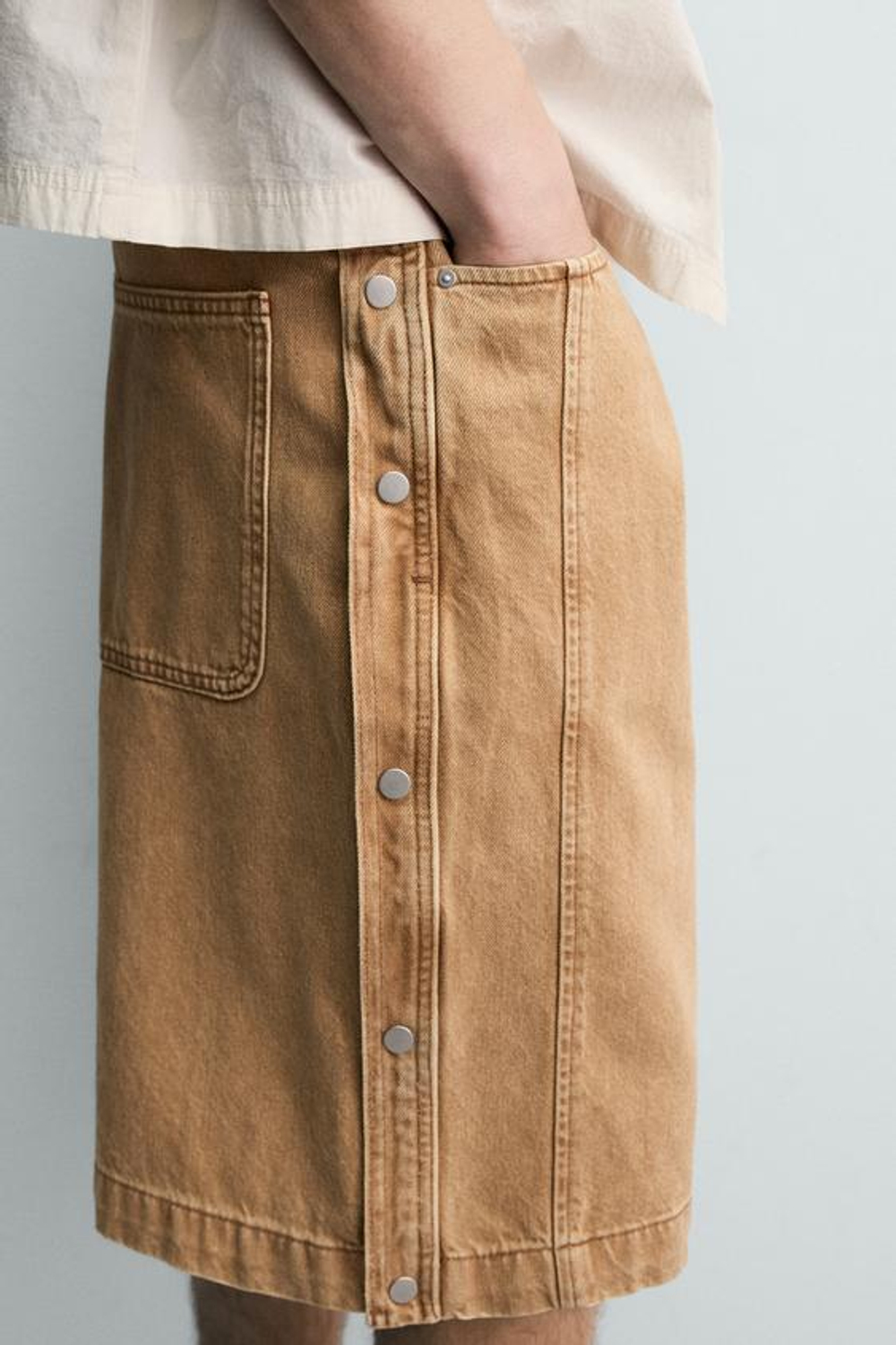 ZARA ШОРТЫ BAGGY FIT С ПУГОВИЦАМИ, РЫЖЕВАТО-КОРИЧНЕВЫЙ