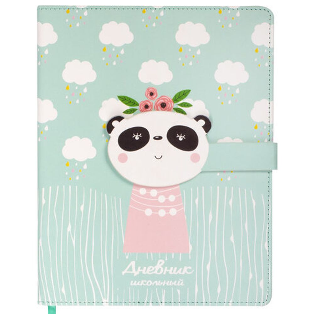 Дневник 1-4 класс 48 л., обложка кожзам (твердая), застежка, ЮНЛАНДИЯ, "ПАНДА", 105956