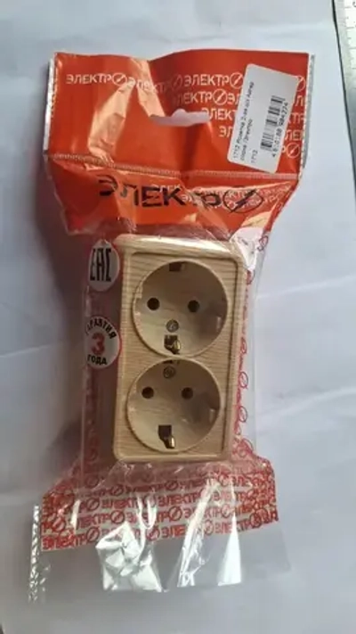 Розетка накладная двойная с заземлением Электро, розетка наружная сосна для открытой установки, 16А, 250В