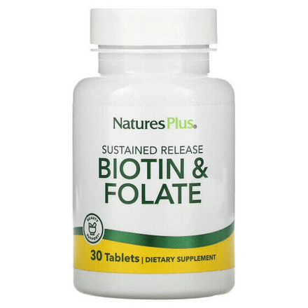 Витамины группы B NaturesPlus, биотин и фолат длительного высвобождения, 30 таблеток