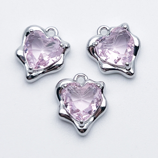 Подвеска Сердце, цвет серебро (родий) + розовый, размер 13*10 мм, цена за 1 шт