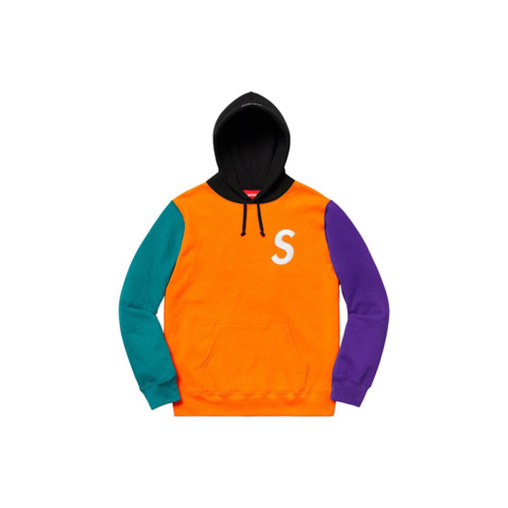 Supreme SS19 S Logo Colorblocked Hooded Sweatshirt Orange S