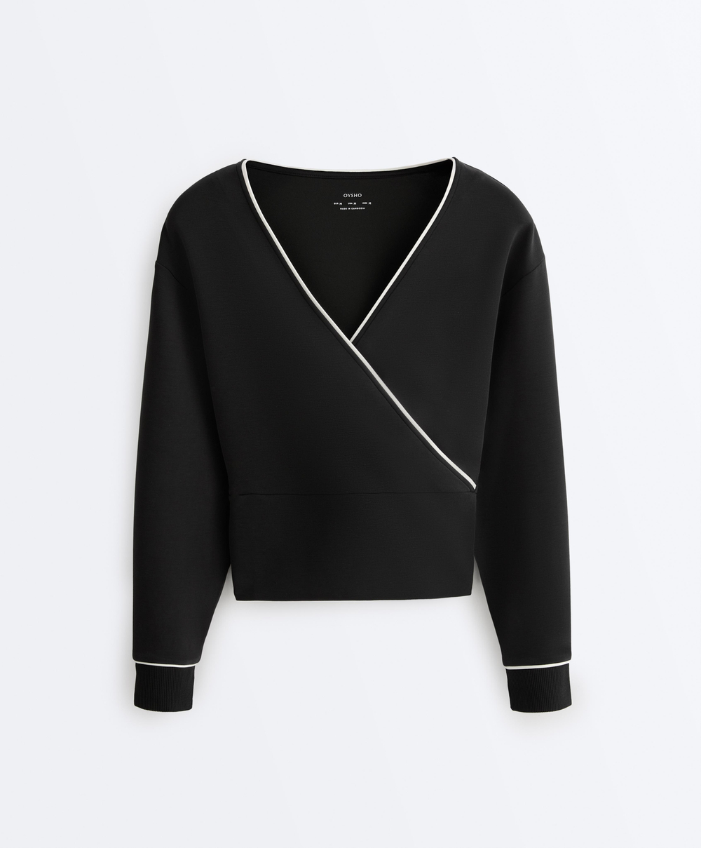 Oysho Толстовка с перекрестным кантом из модала, черный
