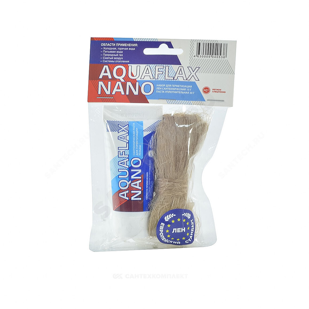 Набор для уплотнения резьбы лен (ЕВРО) 15гр+паста 30гр AQUAFLAX NANO 04053