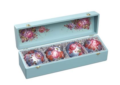 Zhostovo Christmas balls in wooden box - set of 4 balls SET04D-667785828