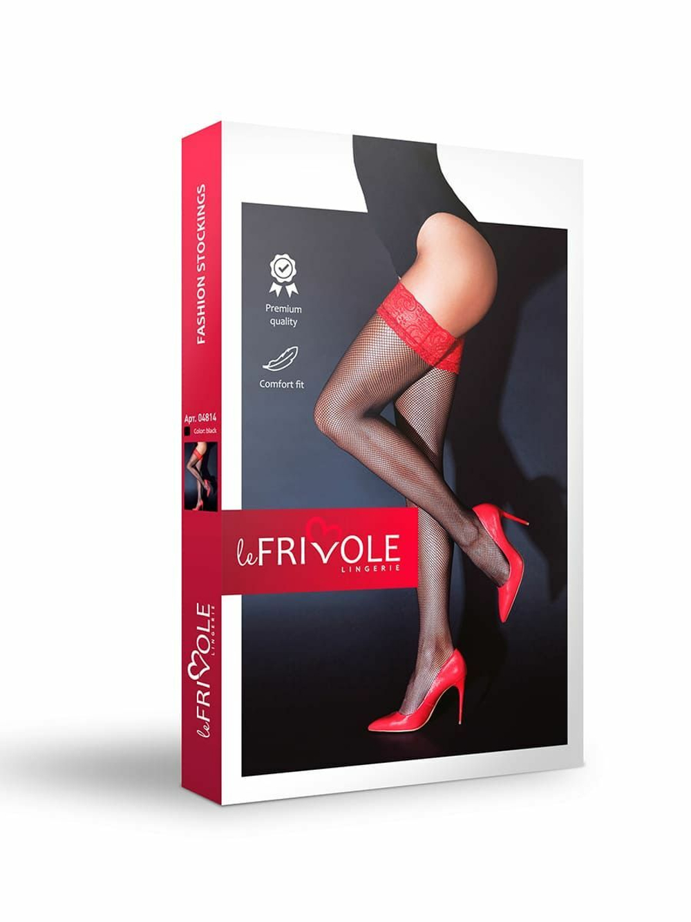 Чулки Le Frivole с красной кружевной резинкой черные S/M