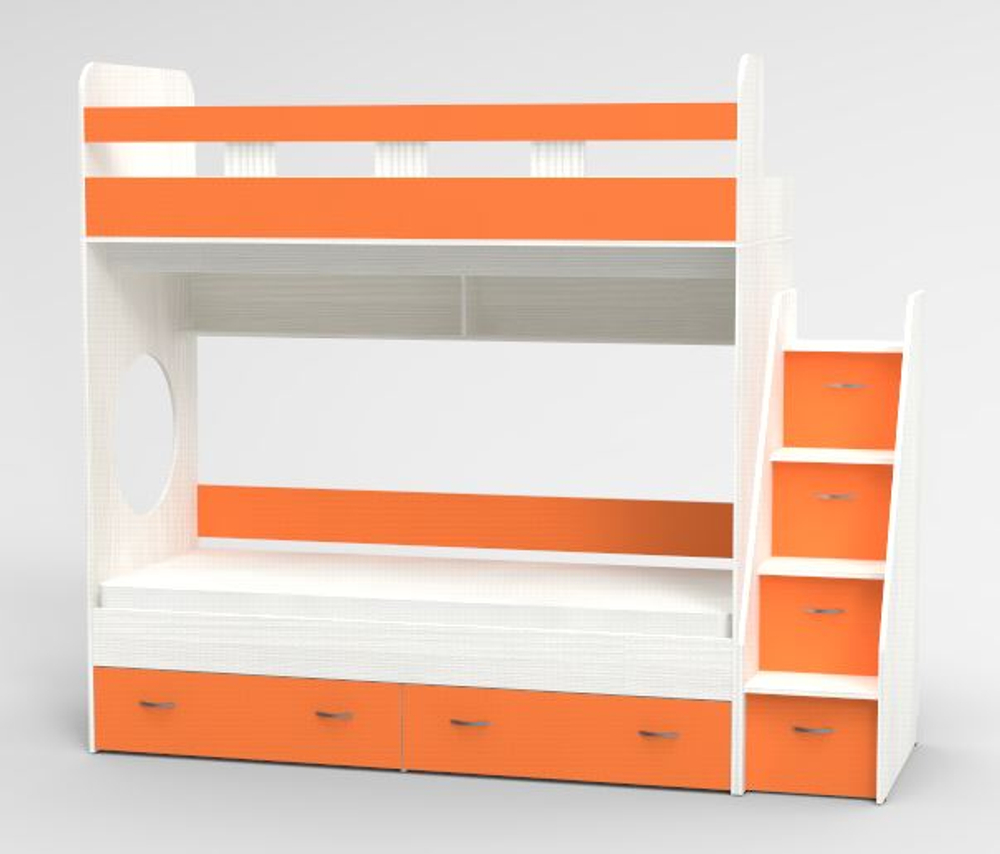 Трехъярусная кровать КарИВи Юниор Белое Дерево Оранжевый