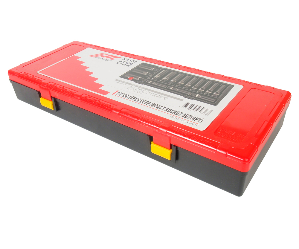 Набор головок торцевых 1/2" 6-ти гранных 10-32мм ударных глубоких 15 предметов в кейсе JTC