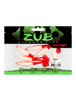 Приманка ZUB-WIBRA  75мм(3")-6шт, (цвет 010) белое тело-красный хвост