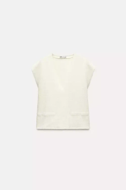 ZARA ТОП-ЖИЛЕТ С V-ОБРАЗНЫМ ВЫРЕЗОМ, ЭКРЮ