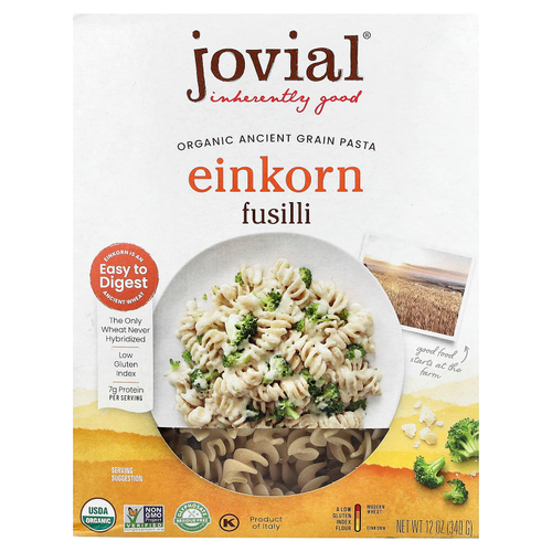 Jovial, органическая паста из древних злаков, Einkorn fusilli, 340 г (12 унций)