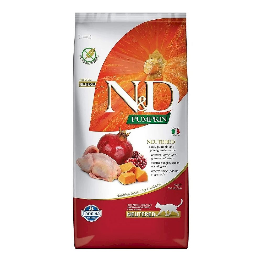 Сухой беззерновой корм N&amp;D PUMPKIN для взрослых стерилизованных кошек с перепелкой и тыквой 5кг