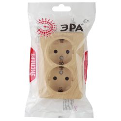 Розетка ЭРА Эксперт 11-2205-11 двойная с заземлением 2х2P+E Schuko 16A-250В IP20 ОУ сосна
