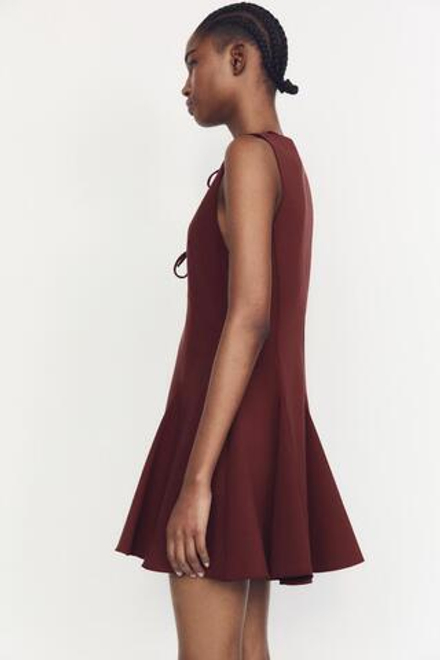 ZARA КОРОТКОЕ ПЛАТЬЕ С БАНТАМИ И ЮБКОЙ ГОДЕ, ЦВЕТ БУРГУНДСКОГО ВИНА