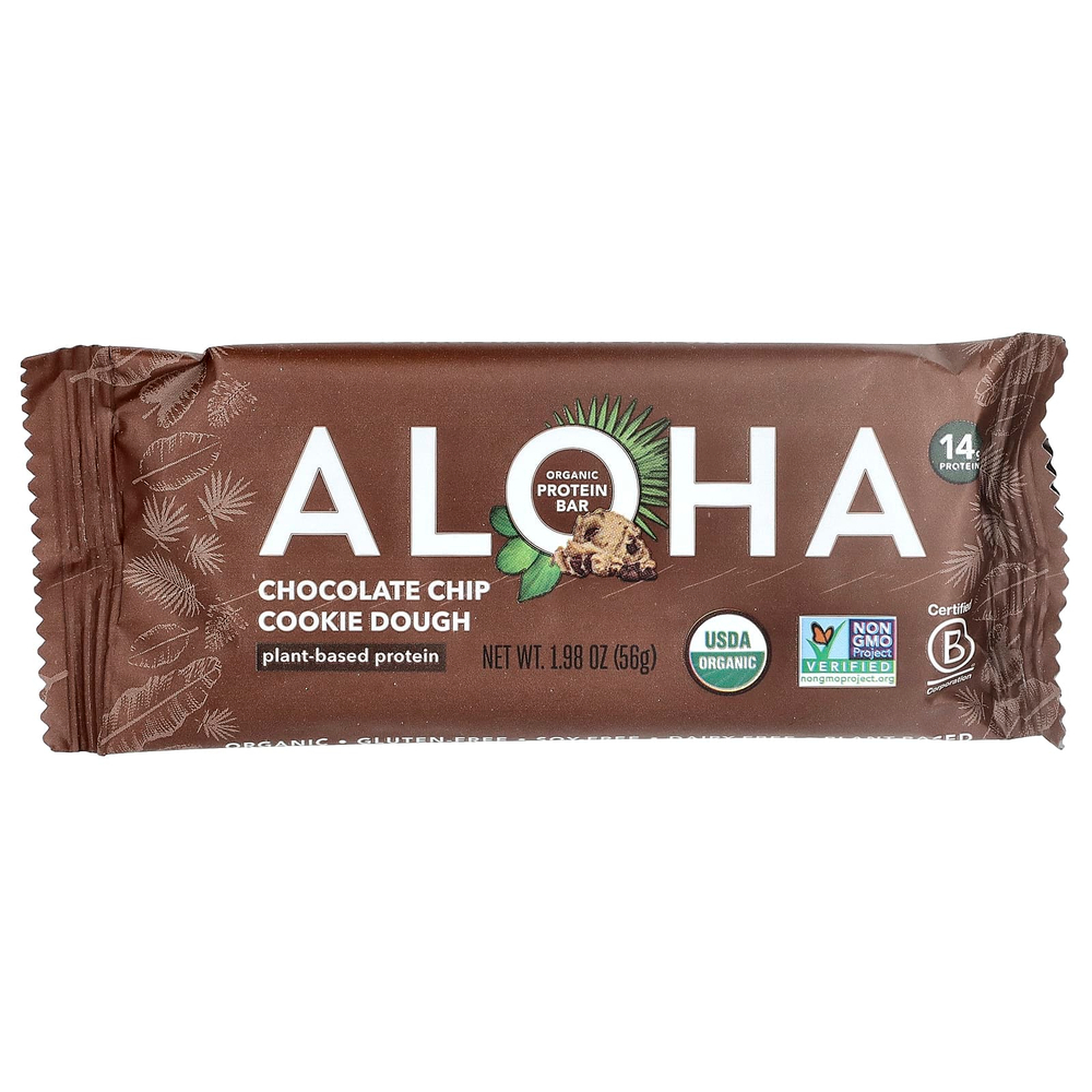 Aloha, Organic Protein Bars, Chocolate Chip Cookie Dough, 12 Bars, 1.98 oz (56 g) Each