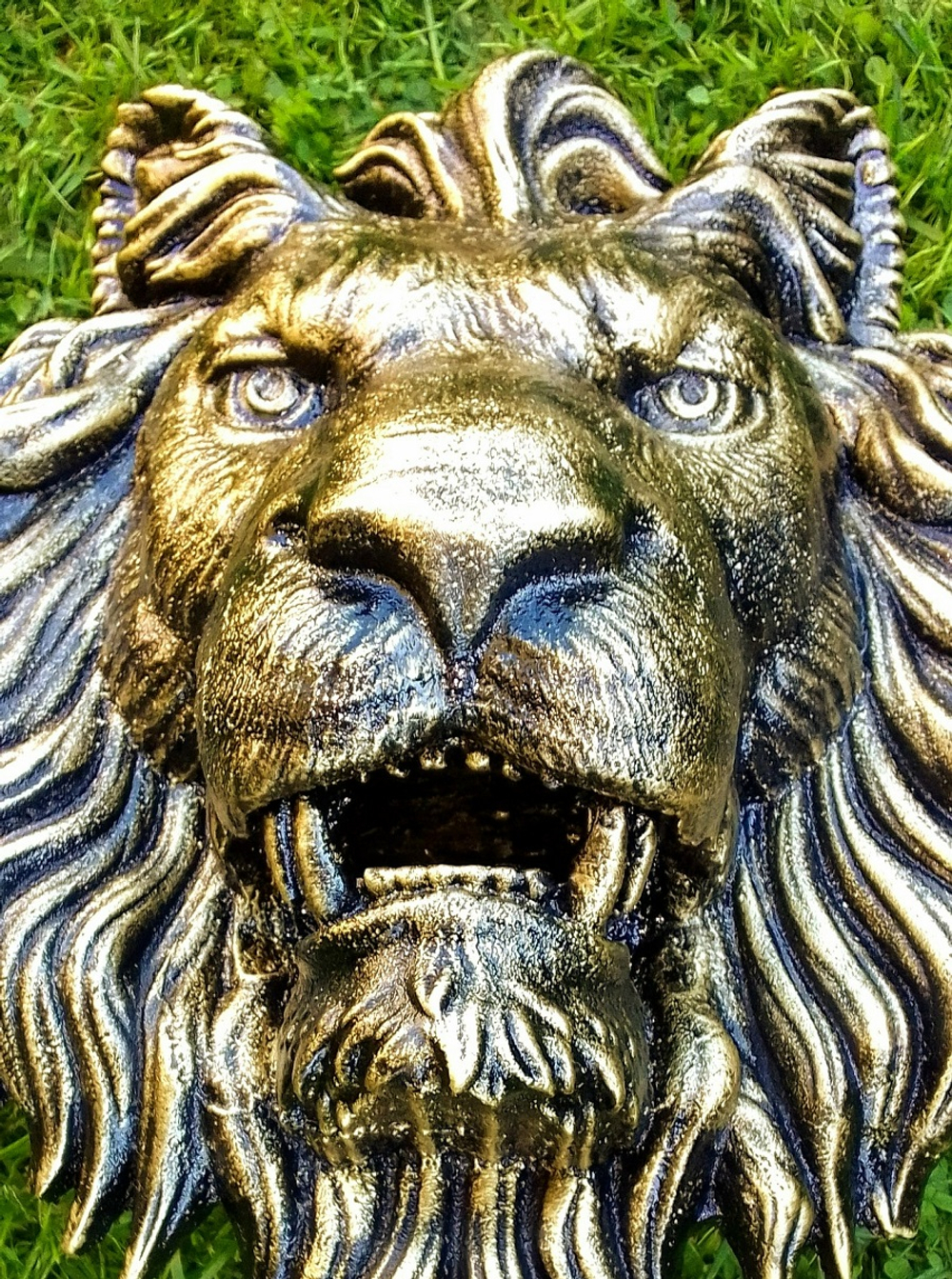 Кованый элемент Лев литой, патина золотая бронза 45х42 (15 см), вес 7 кг. Ручная работа