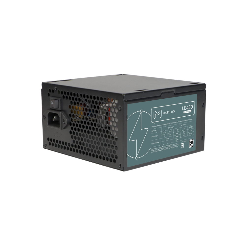 Блок питания ATX Mastero LE450, 450W, 80+, Retail, PPFC, 1x4+4pin, 2x6+2PIN, 6xSATA, 3xMOLEX (LE450-120BFV1)