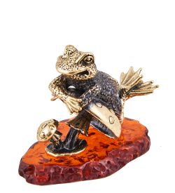 Народные промыслы AM-3691 Фигурка «Лягушка на расслабоне» (латунь, янтарь)