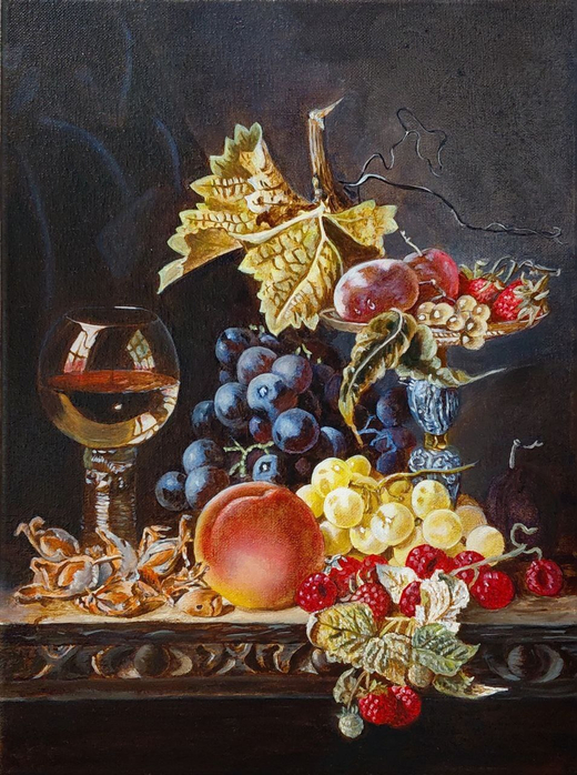 Натюрморт с бокалом, таццей и фруктами. Эдвард Ладелл