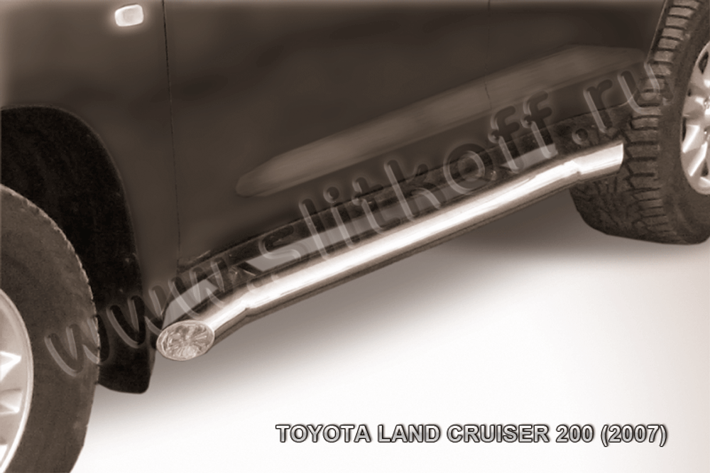 Пороги из нержавейки Toyota Land Cruiser 200 (2007-2012) d76 с гибами (черный цвет)