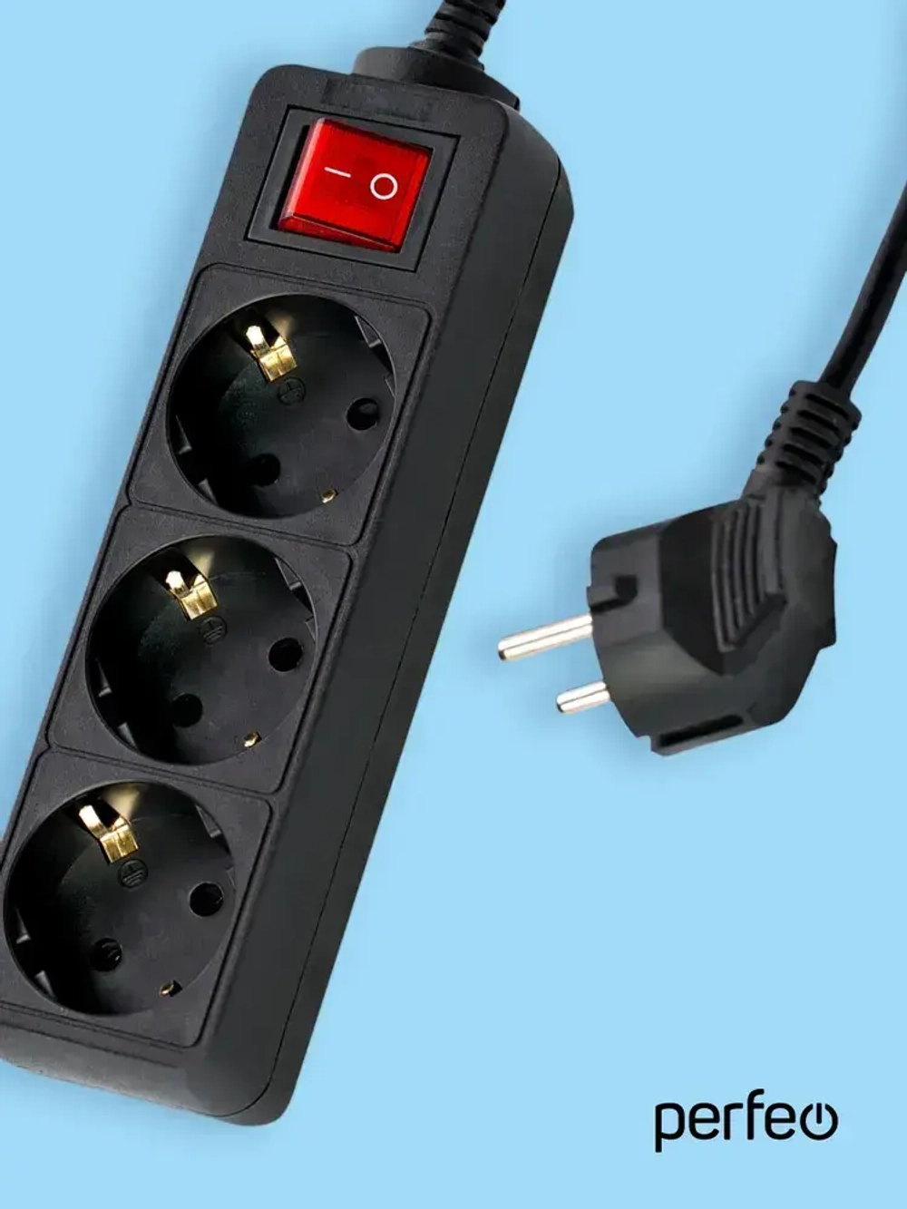 Сетевой удлинитель Perfeo с кнопкой POWERMATE PF-PM-3/5,0-B, 5,0м, 3 розетки, черный