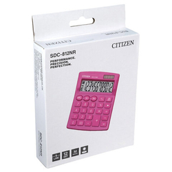 Калькулятор настольный CITIZEN SDC-812NRPKE, компактный (124х102 мм), 12 разрядов, двойное питание, розовый