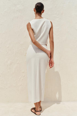 ZARA ЮБКА-МИДИ ИЗ КРЕПА С РЕМНЕМ, ЭКРЮ