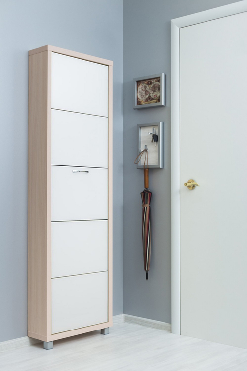 Обувница в прихожую компактная для обуви Люкс 5 белое стекло дуб молочный