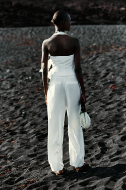 ZARA ШИРОКИЕ БРЮКИ С ЗАЩИПАМИ, ЭКРЮ