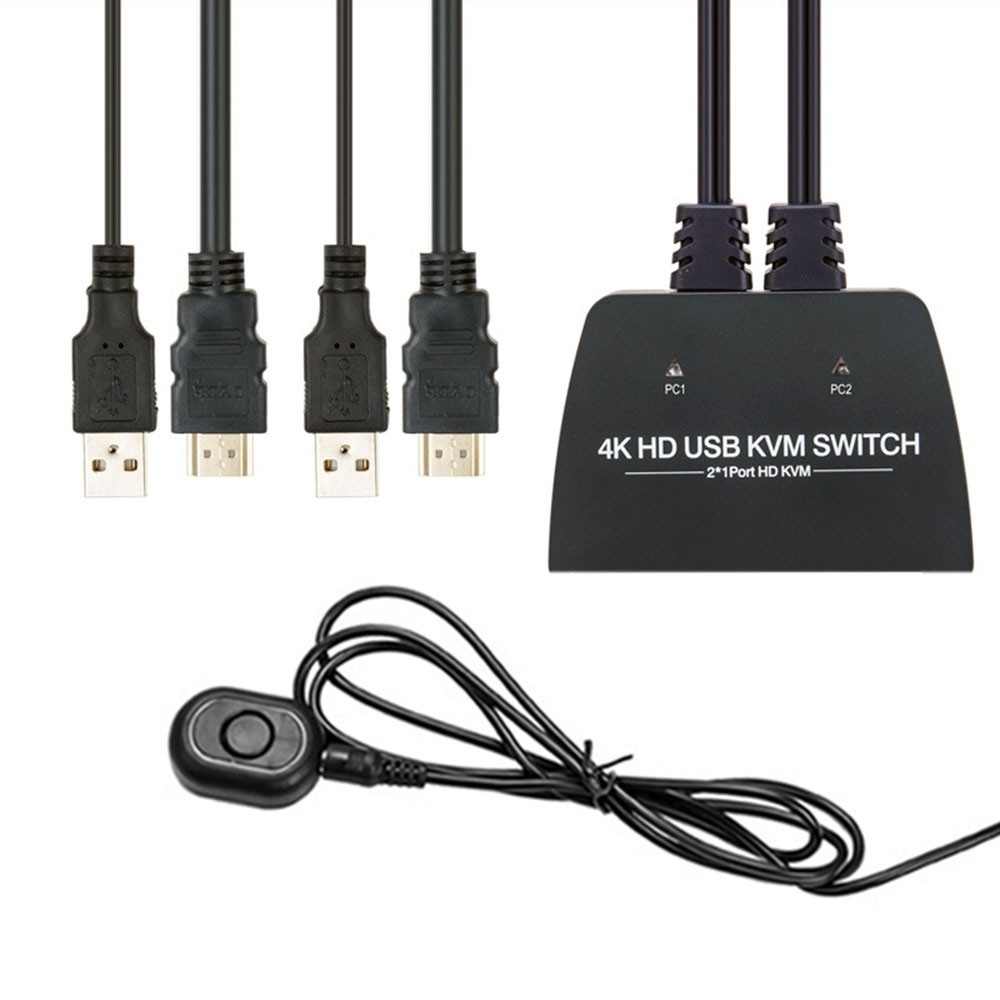 KVM переключатель ORIENT HS21HC, HDMI KVM переключатель на 2 устройства, порты HDMI + 2xUSB (клавиатура+мышь) + 2xUSB 2.0, поддержка 4K@60Hz, встроенные кабели 2xHDMI+2xUSB2.0 1.2 метра, (33330)
